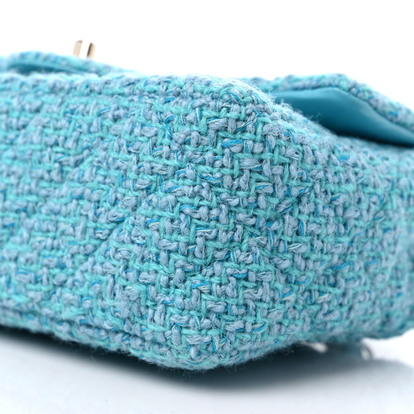 Wool Tweed Quilted Mini Rectangular Flap Turquoise Light Blue