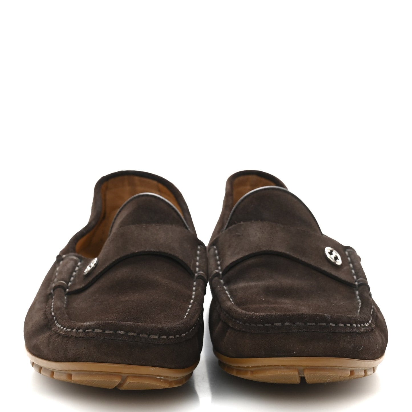 Suede Mens InterLocking G Driver Loafers 8 Cocoa
