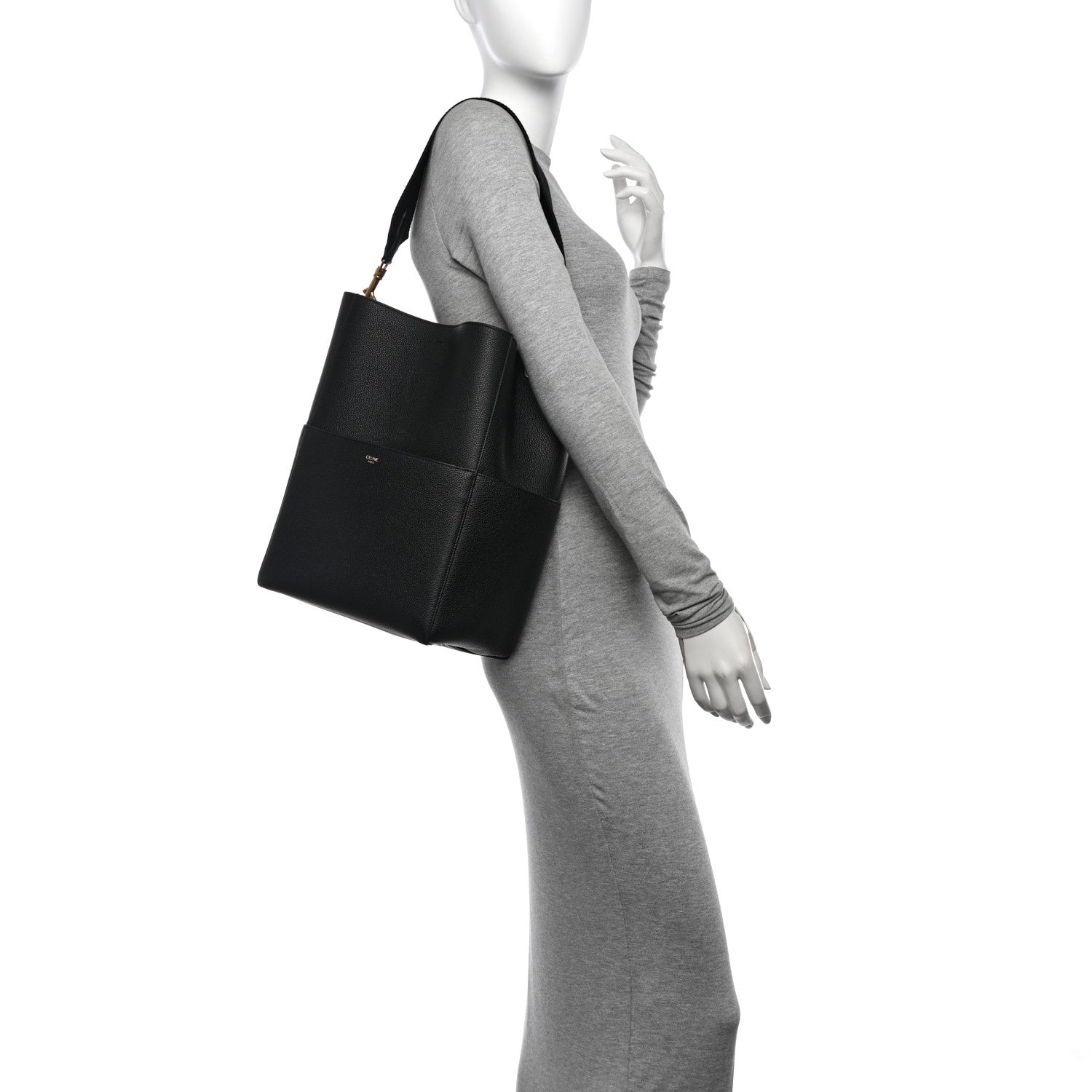 Celine Soft Grained Calfskin Sangle Bucket Bag Black 2 of 13