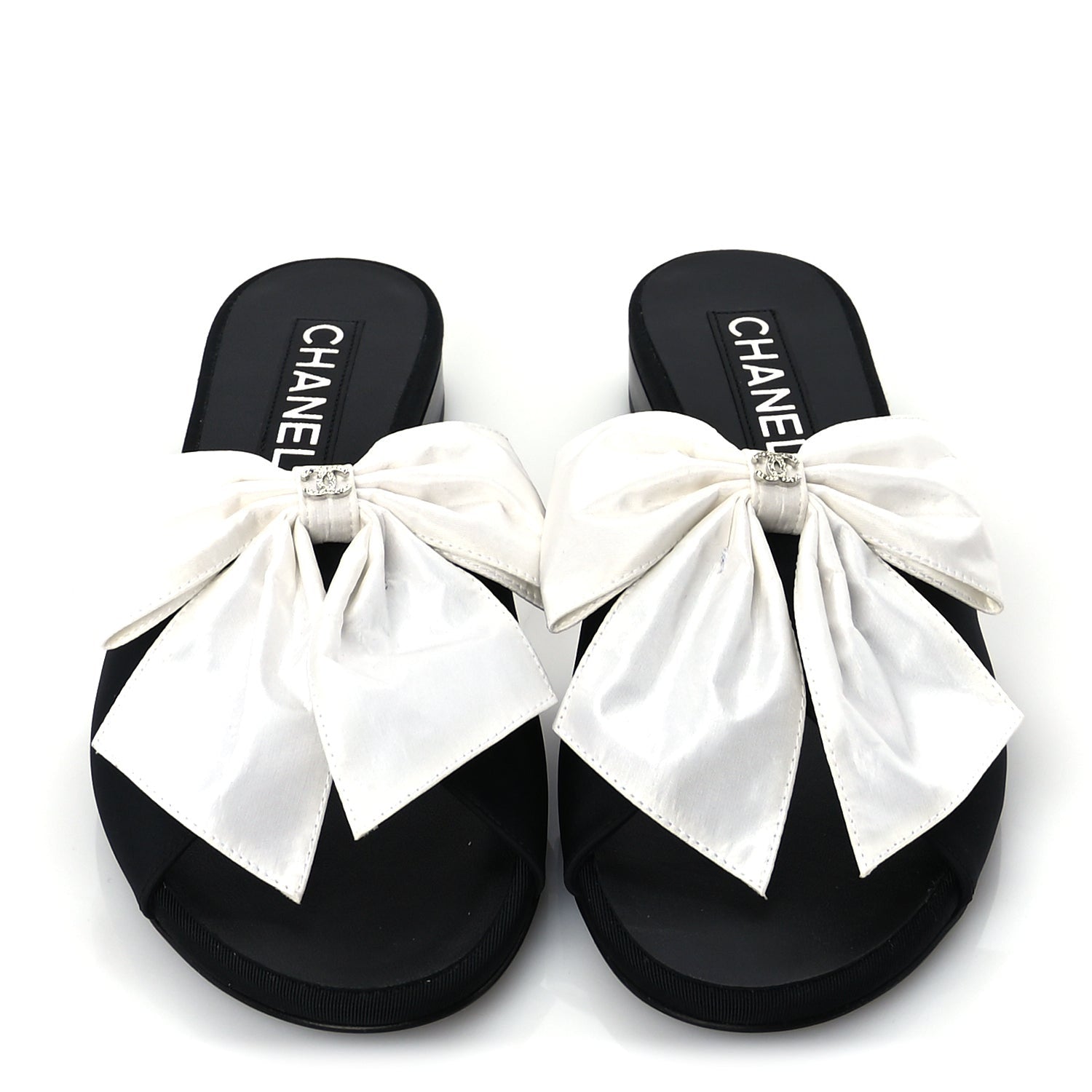 Chanel Silk Bow CC Mules 37  Black White 2 of 9