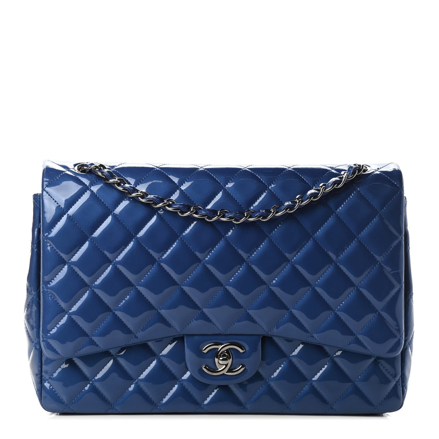 Chanel Patent Quilted Maxi Double Flap Blue 1 of 8