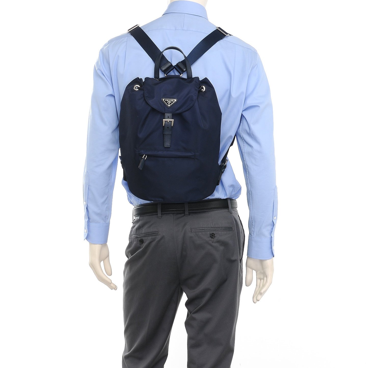 Nylon Vela Saffiano Medium Cinch Backpack Baltico