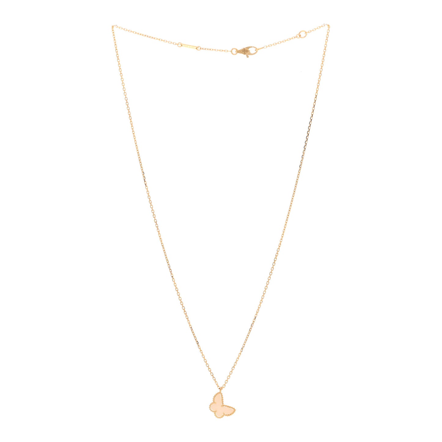 18K Yellow Gold Mother of Pearl Sweet Alhambra Butterfly Pendant Necklace