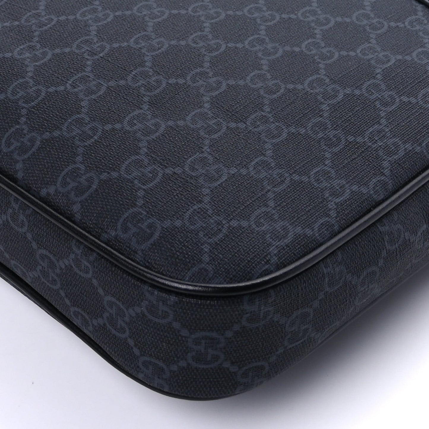 GG Supreme Monogram Appia Calfskin Web Large Messenger Bag Black Grey