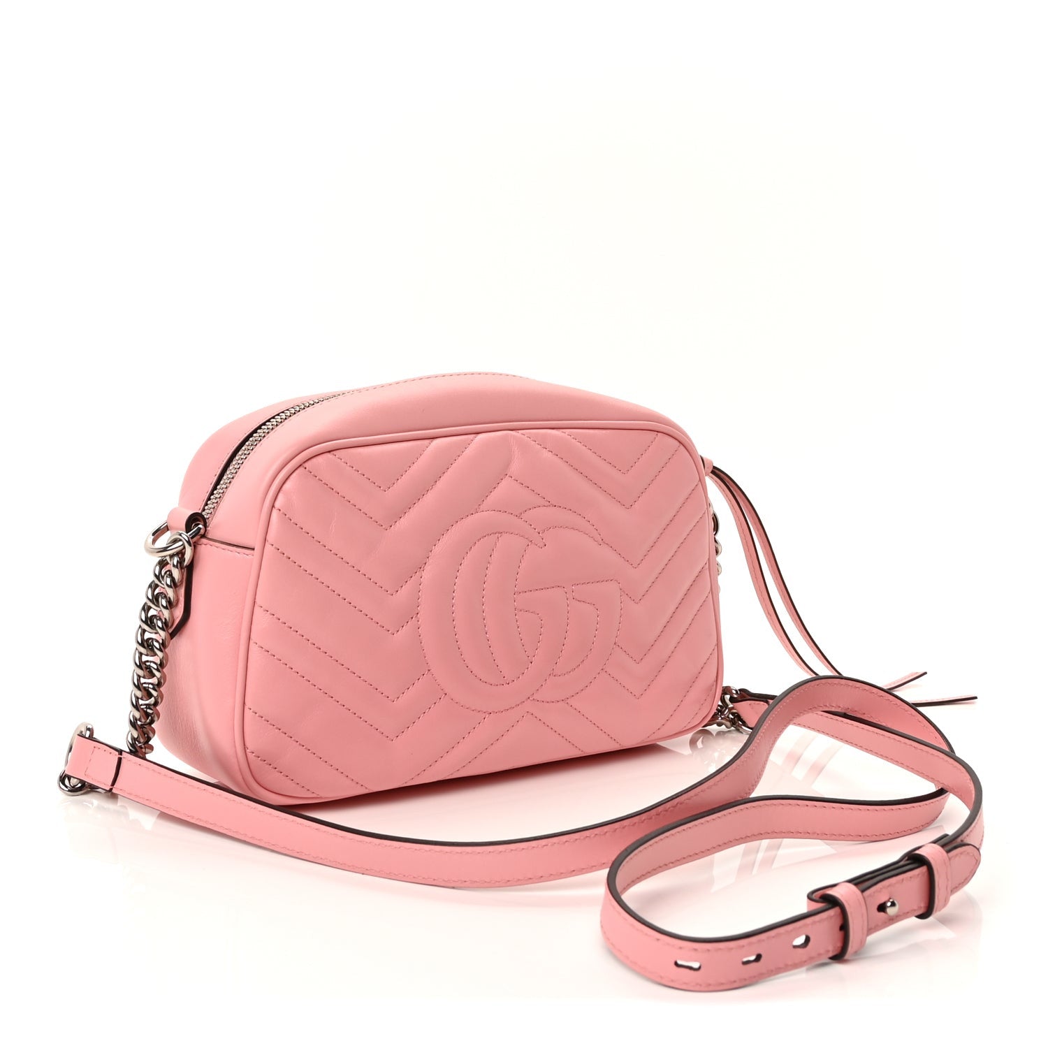Gucci Calfskin Matelasse Small GG Marmont Chain Shoulder Bag Wild Rose 2 of 8