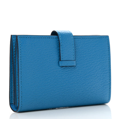 Hermes Chevre Mysore Bearn Card Holder Wallet Bleu Paradis 3 of 8