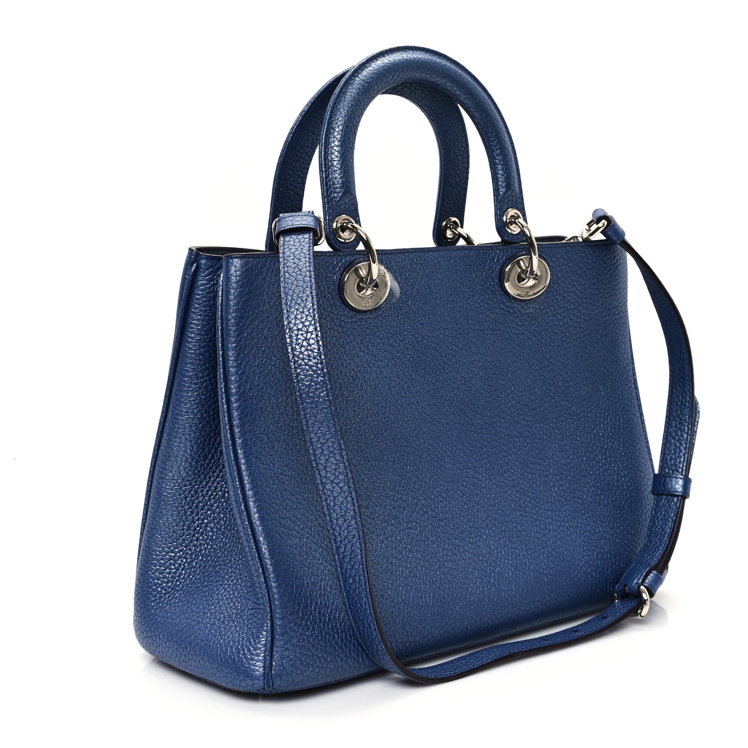 Christian Dior Metallic Bullcalf Medium Diorissimo Tote Blue 4 of 11
