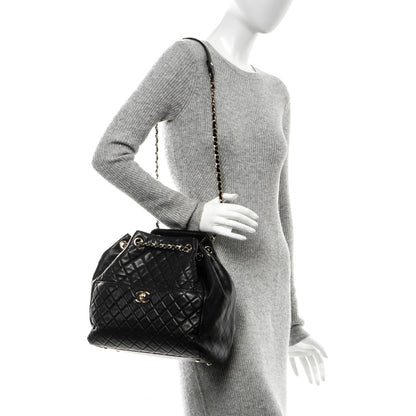 Chanel Lambskin Quilted Large Drawstring Shoulder Bag Black 2 of 7