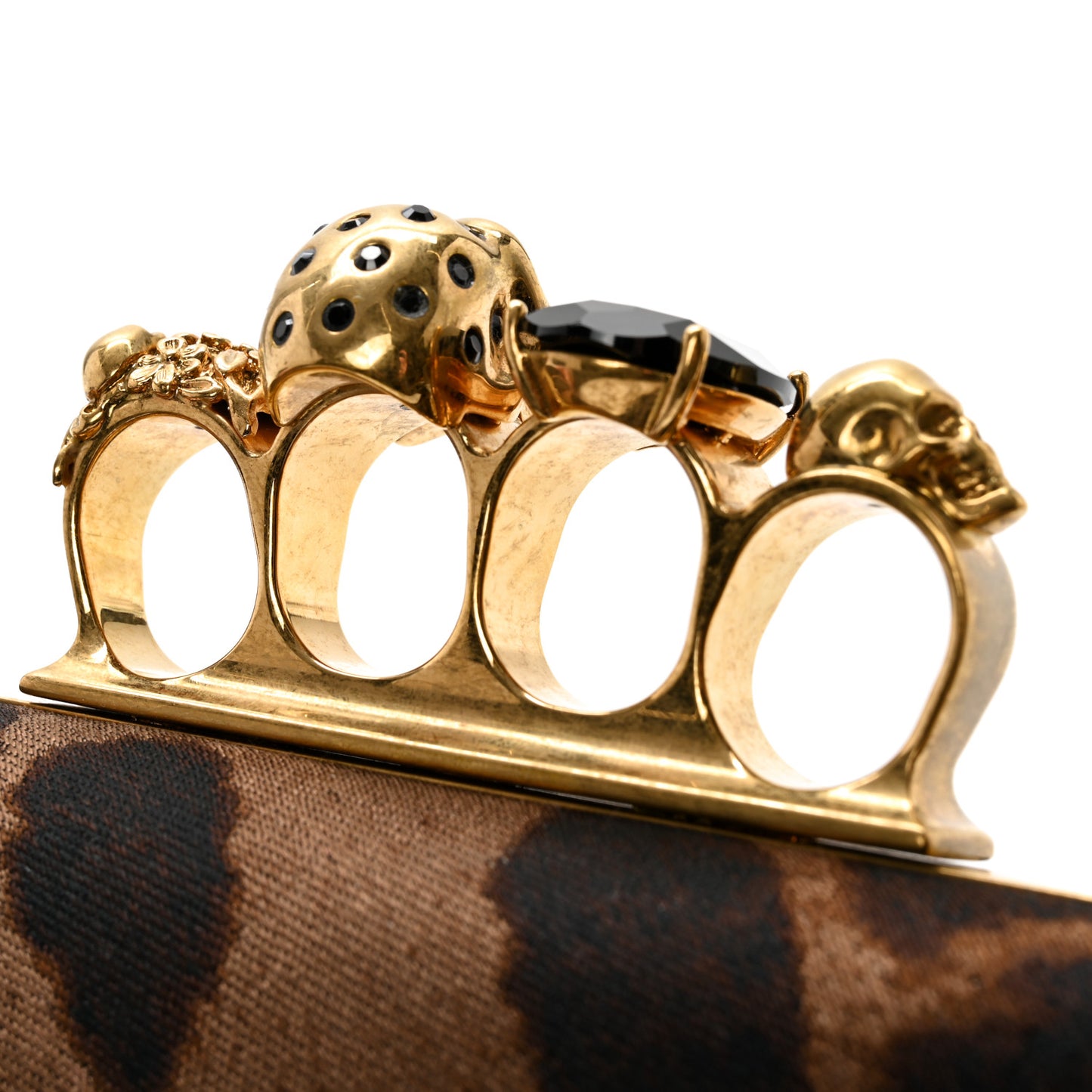 Silk Ocelot Print Skull Knuckle Box Clutch
