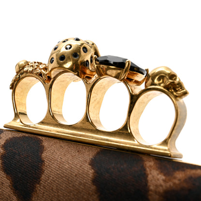 Alexander McQueen Silk Ocelot Print Skull Knuckle Box Clutch 8 of 9