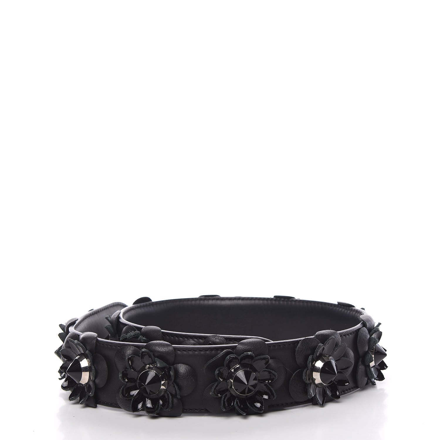 Fendi Vitello Dolce Nappa Patent Flowerland Studded Strap You Black 2 of 6