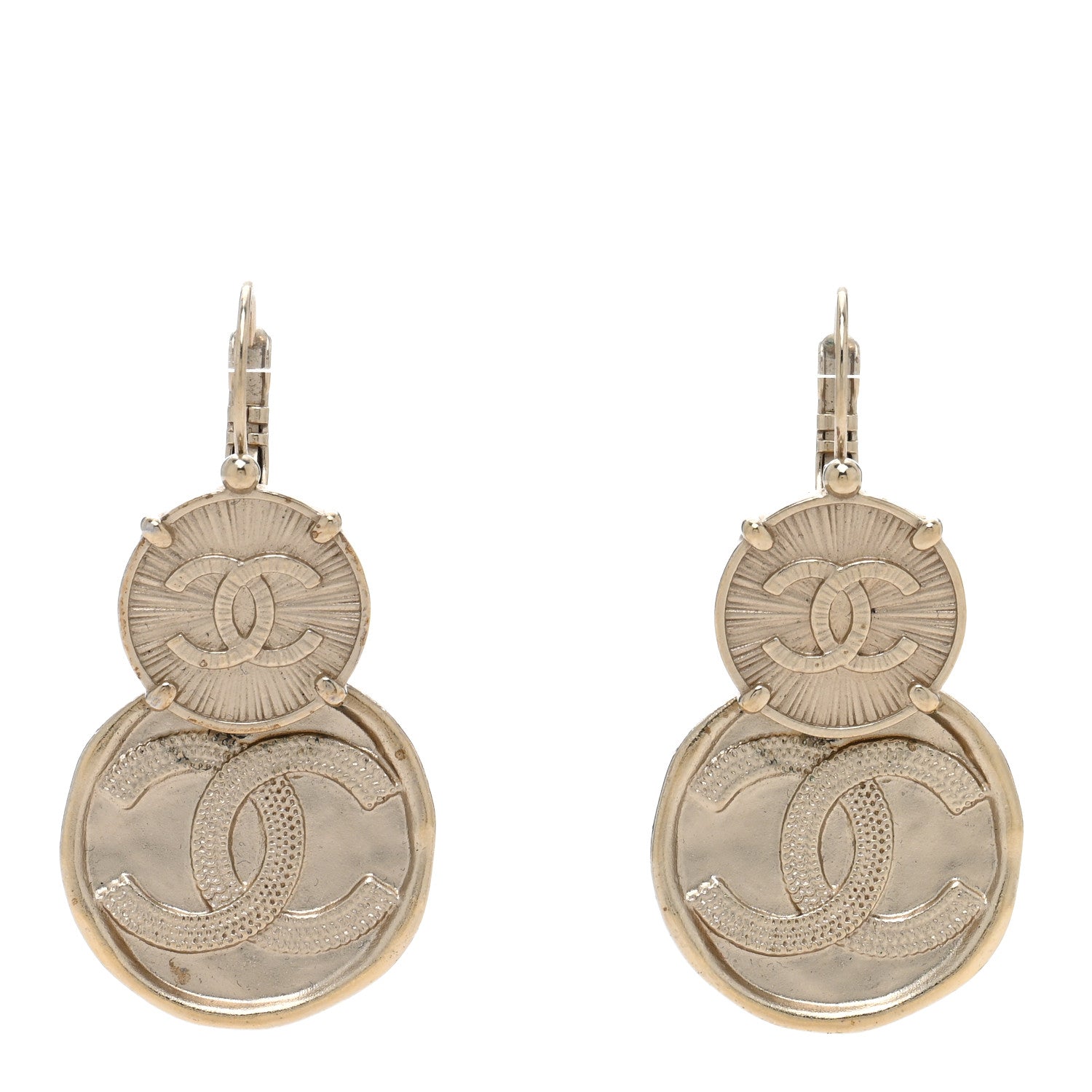 Chanel Metal Round CC Medallion Drop Earrings Gold 1 of 5