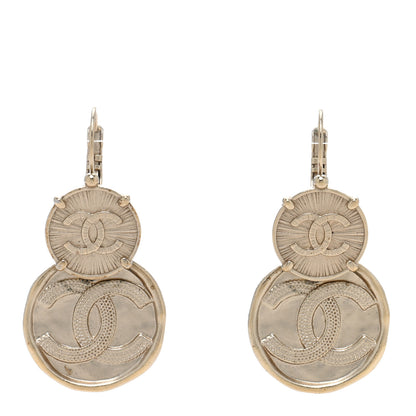 Chanel Metal Round CC Medallion Drop Earrings Gold 1 of 5
