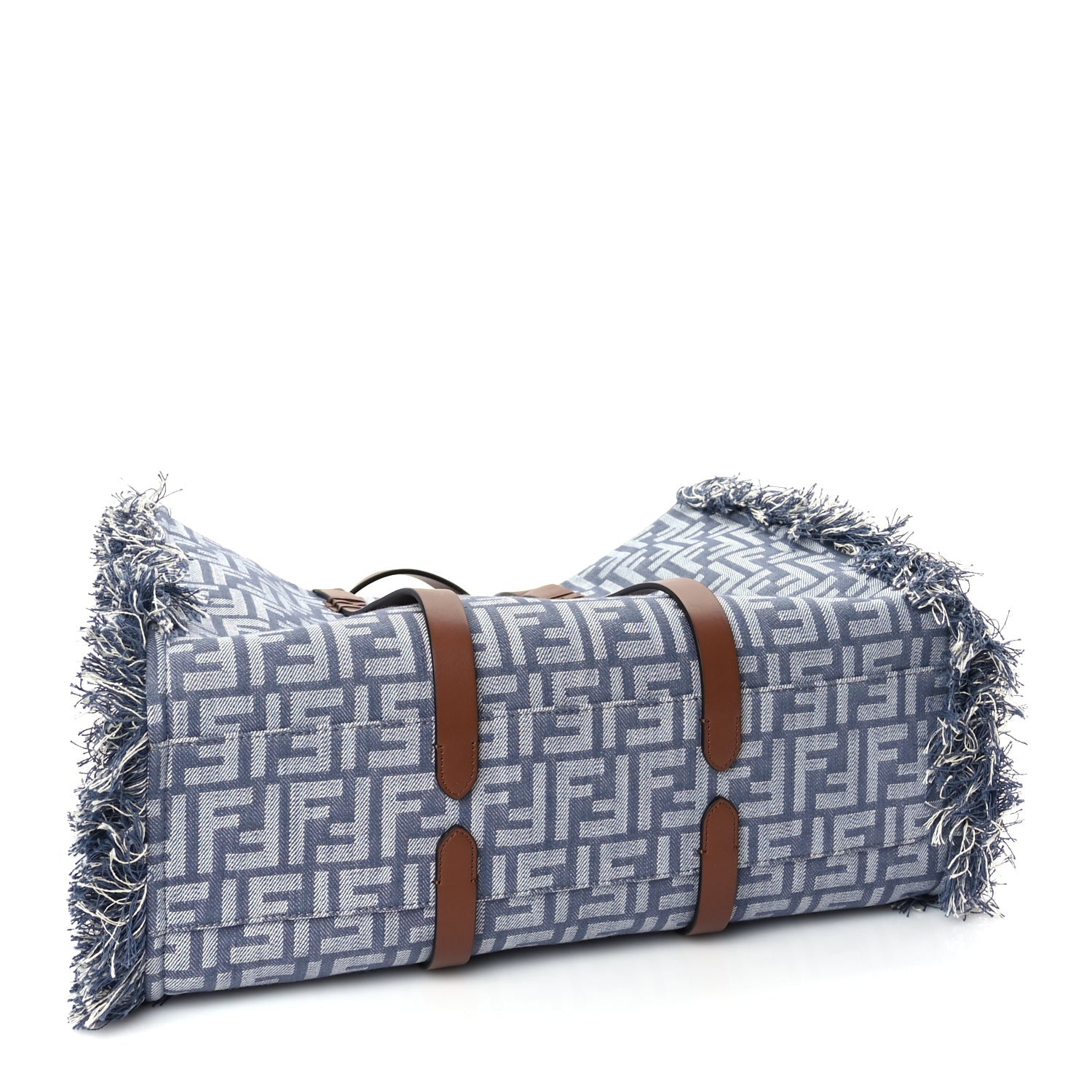 Fendi Denim Vitello King F is  FF Embroidered Summer Tote Myrtle Dark Nut 3 of 8