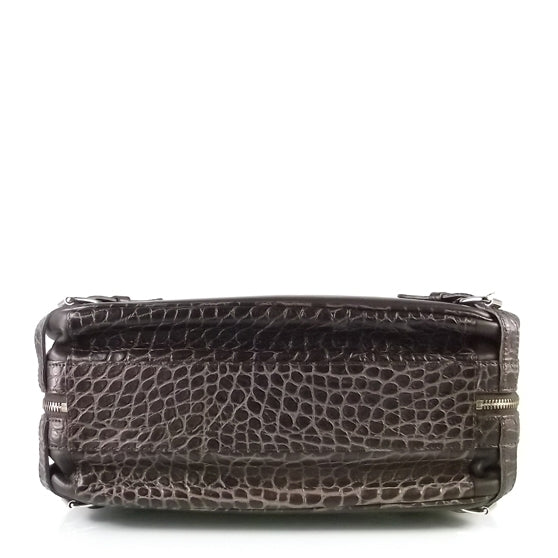 Crocodile Embossed Leather Trunkette Bag Chocolate Brown