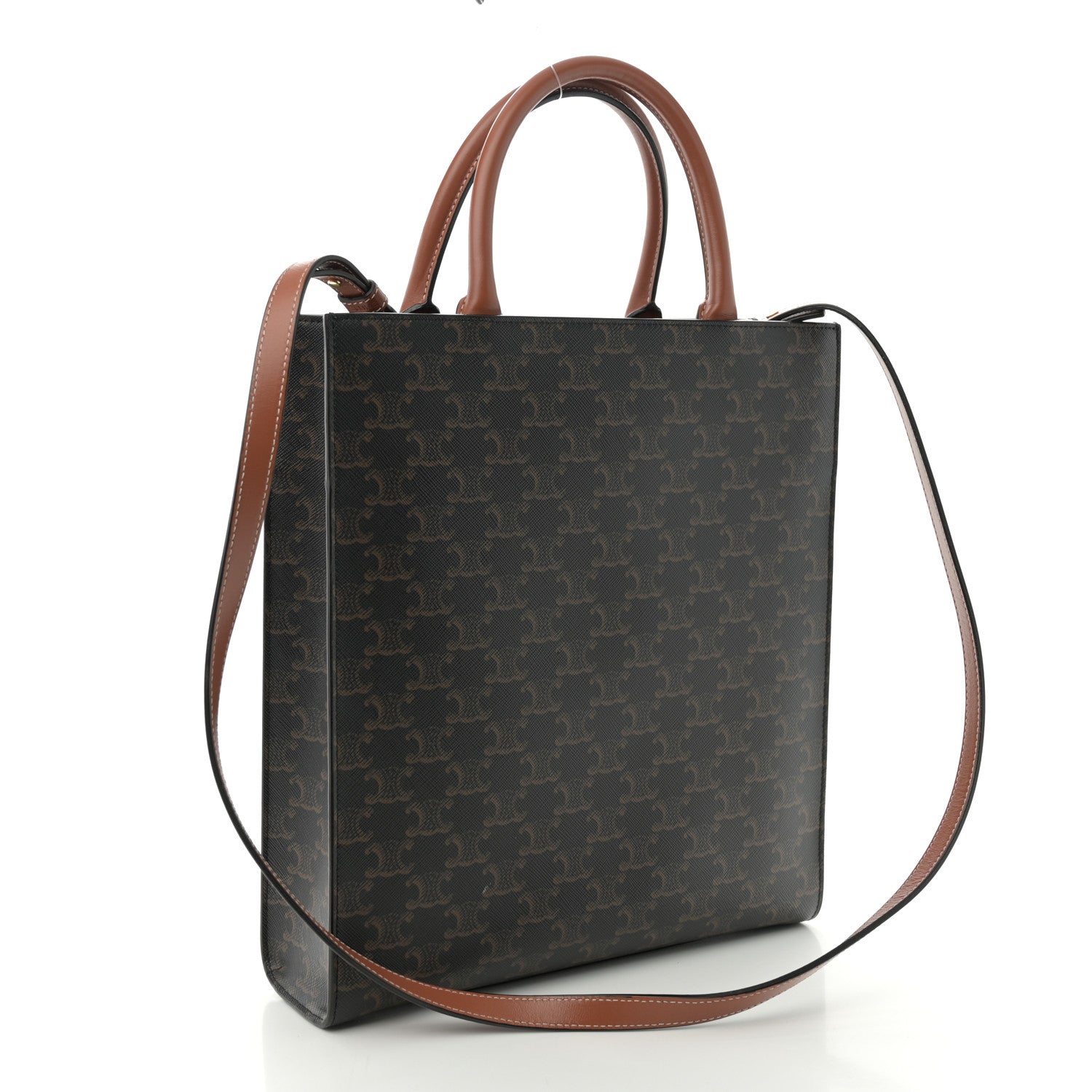 Celine Triomphe Canvas Calfskin Small Vertical Cabas Tan 3 of 9