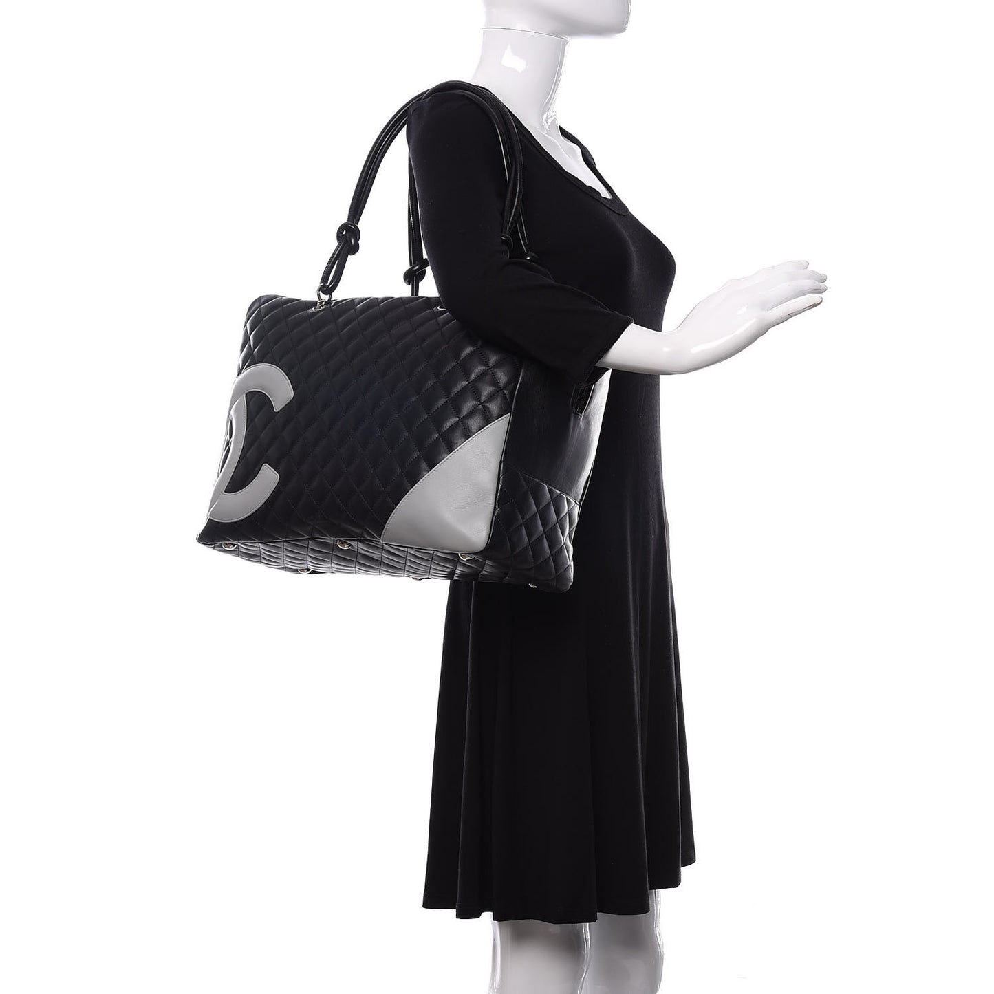 Calfskin Quilted Large Cambon Bag Black