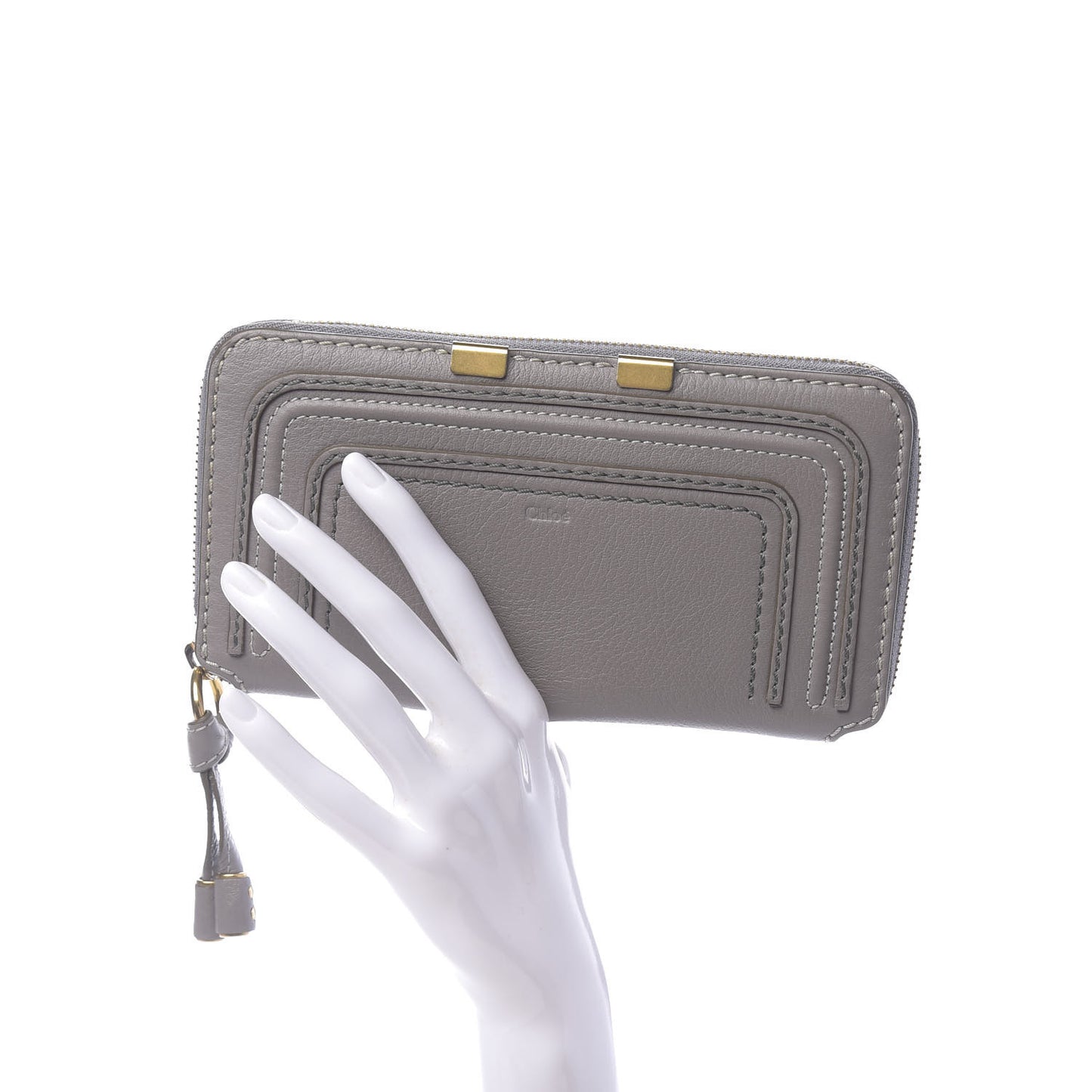 Calfskin Marcie Long Zip Around Wallet Cashmere Grey