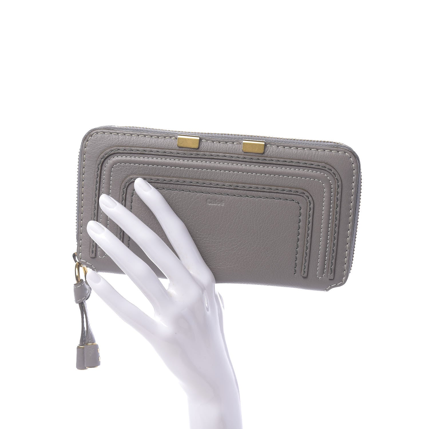 Chloe Calfskin Marcie Long Zip Around Wallet Cashmere Grey 2 of 12