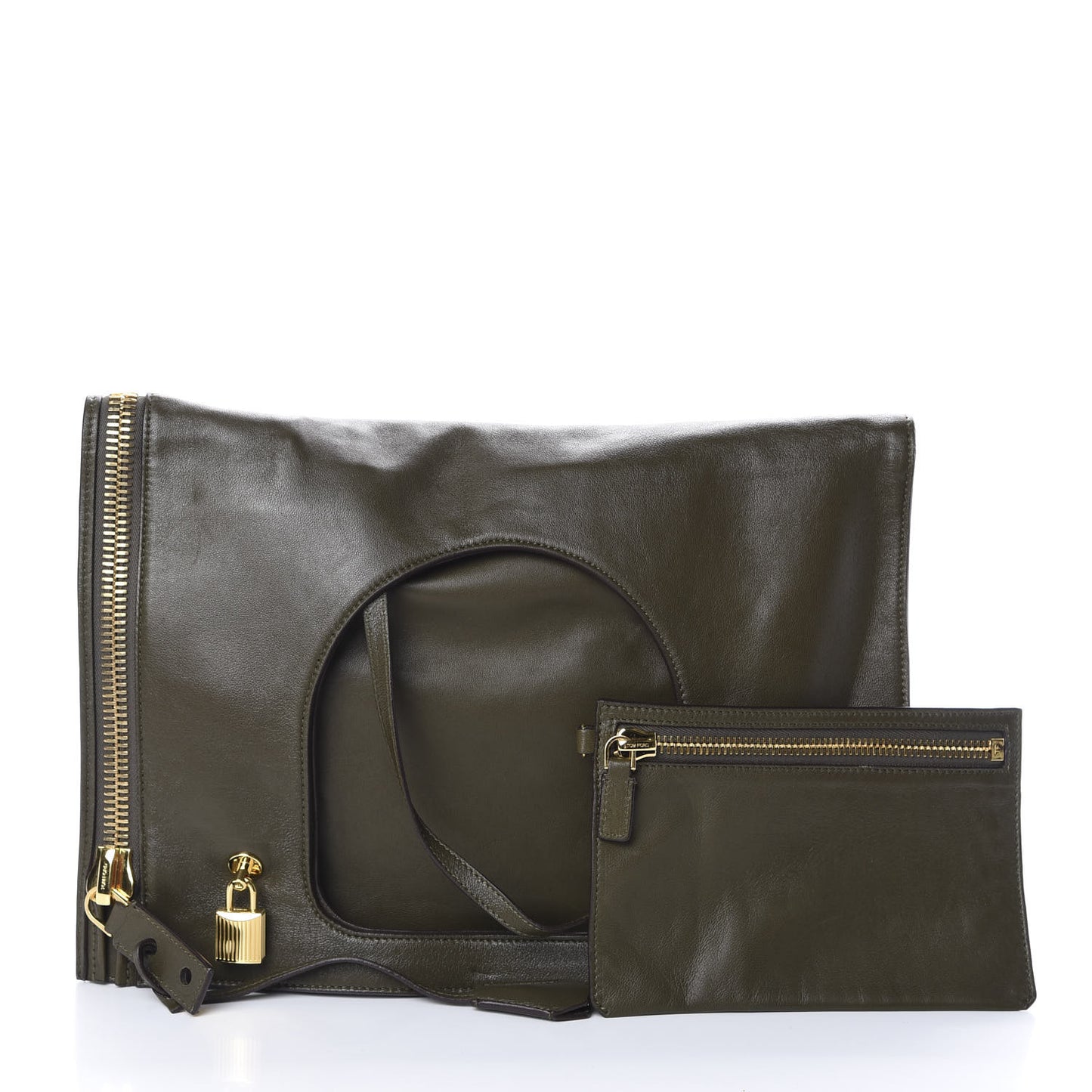 Ramskin Large Alix Padlock Zip Shoulder Bag Dark Green