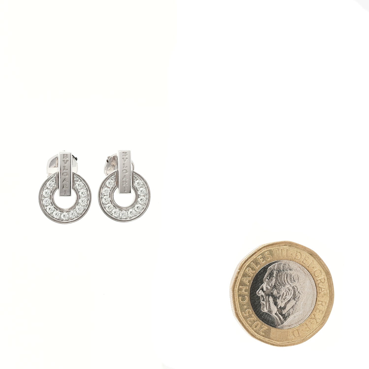 FASHIONPHILE 18K White Gold Diamond BVLGARI BVLGARI Openwork Earrings 2 of 5