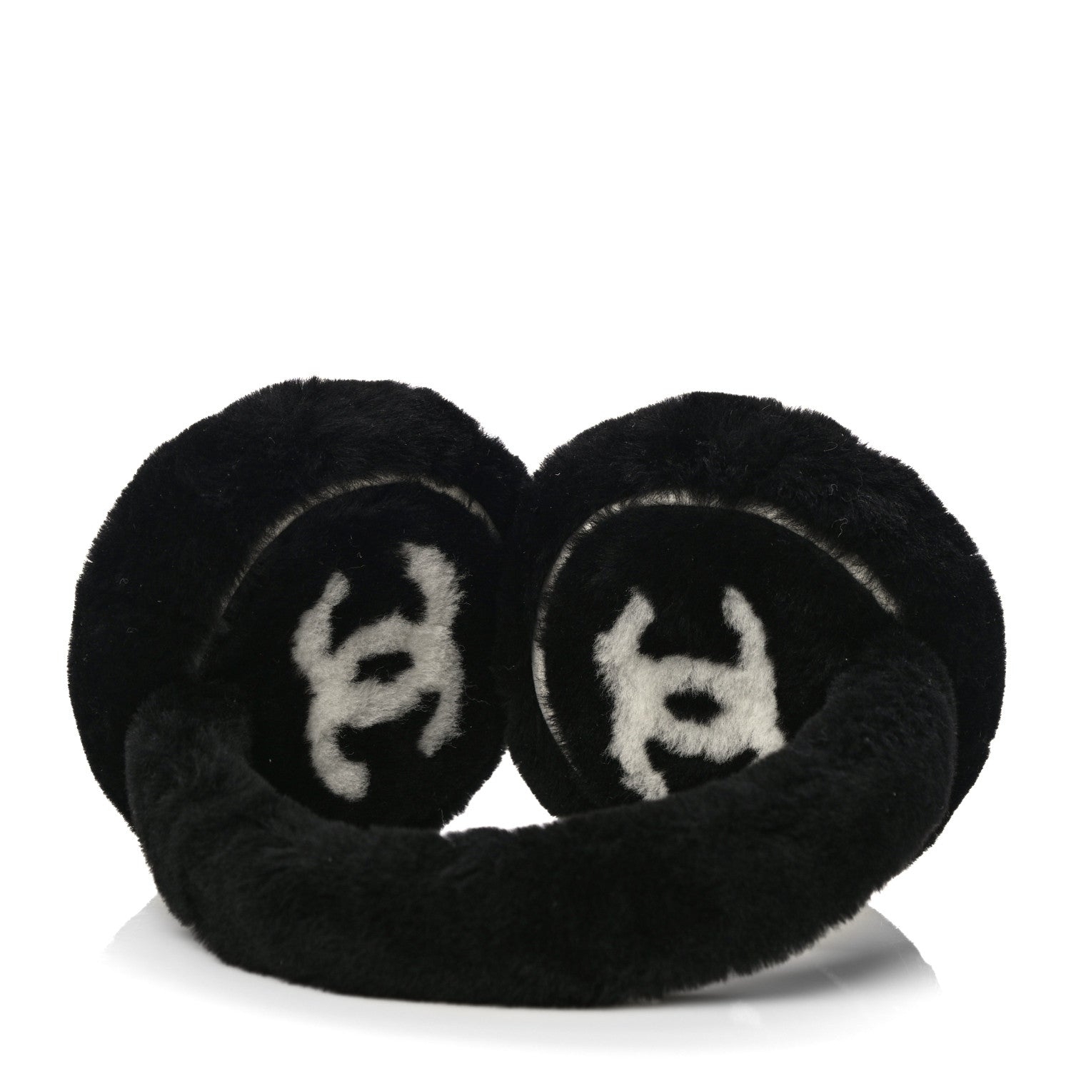 Chanel Shearling CC Ear Muffs Black White 4 of 7
