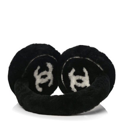 Chanel Shearling CC Ear Muffs Black White 4 of 7