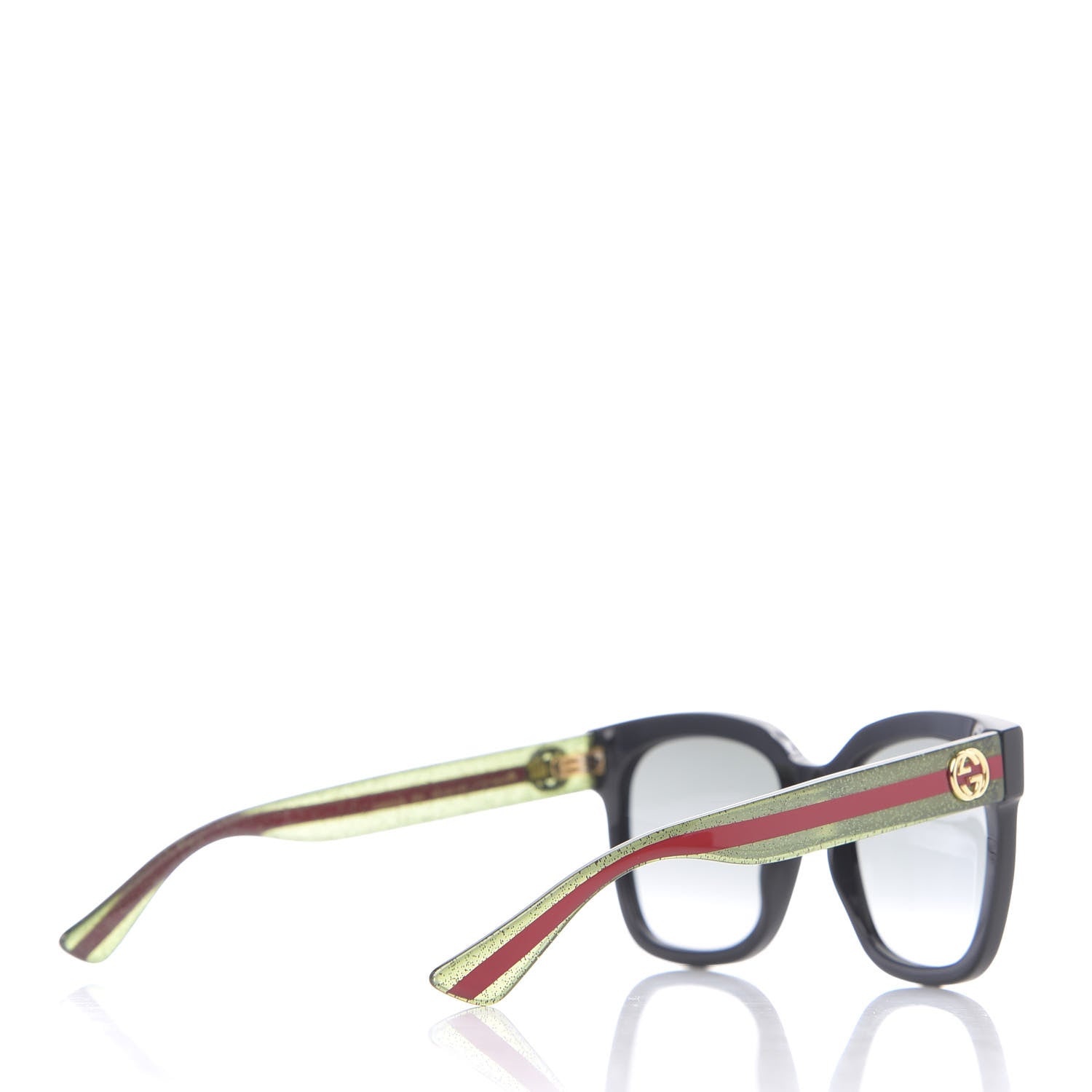 Gucci Square Frame Glitter Sunglasses GG0034S Black Green 4 of 8