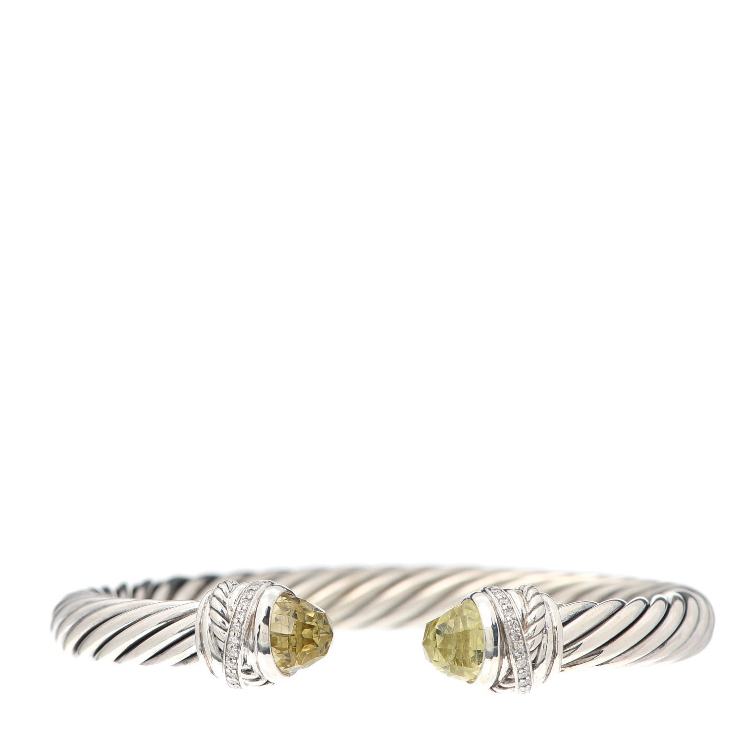 David Yurman Sterling Silver Diamond Lemon Citrine 7mm Cable Crossover Bracelet 1 of 5