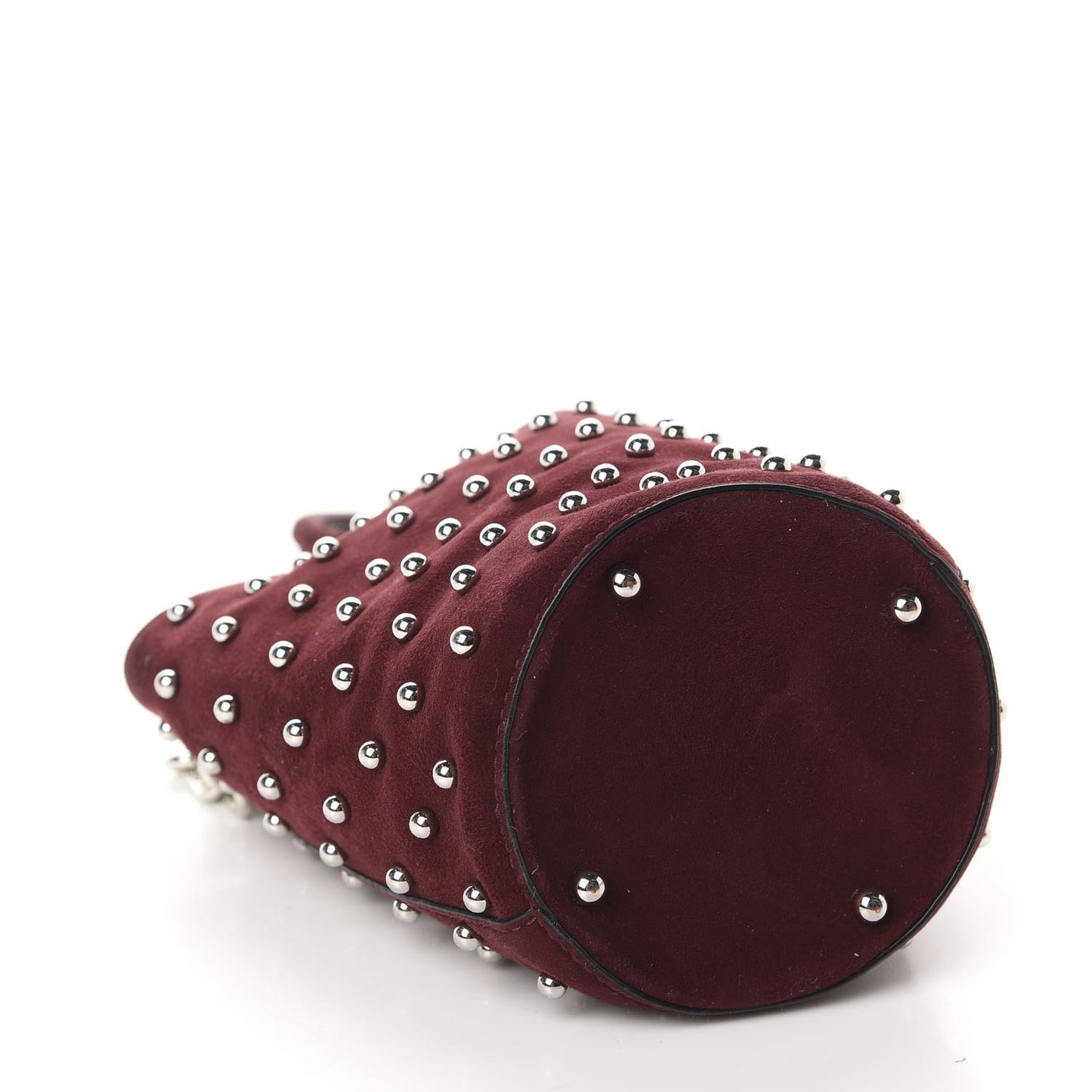 Suede Studded Mini Roxy Bucket Bag Burgundy