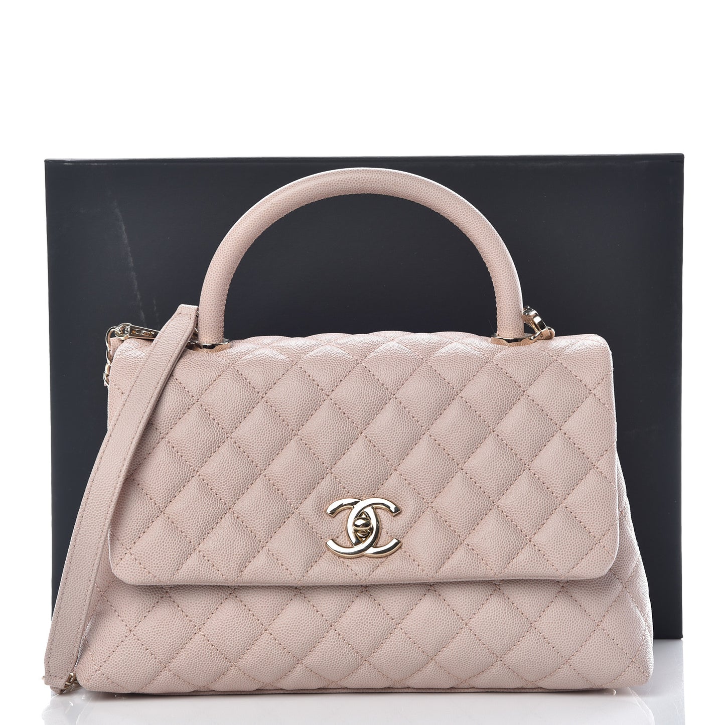 Caviar Quilted Small Coco Handle Flap Light Beige