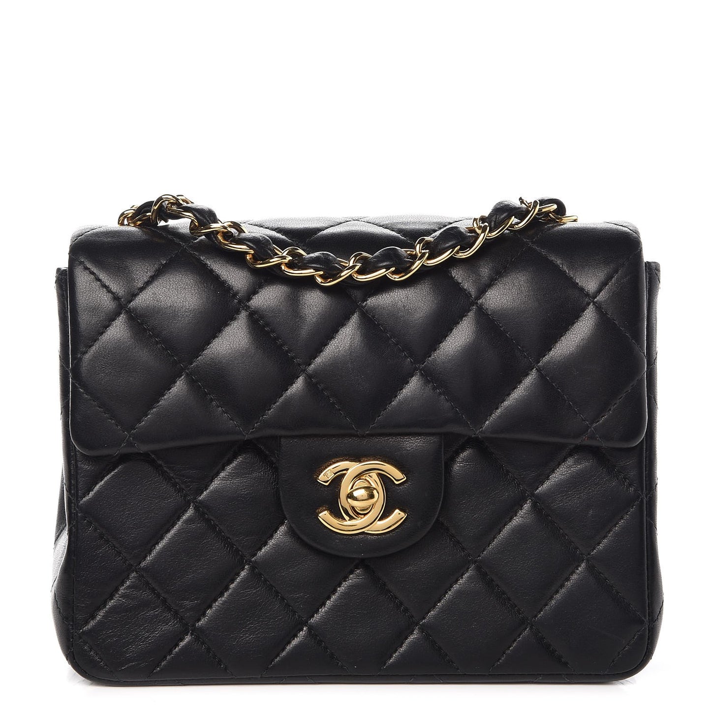 Lambskin Quilted Mini Square Flap Black