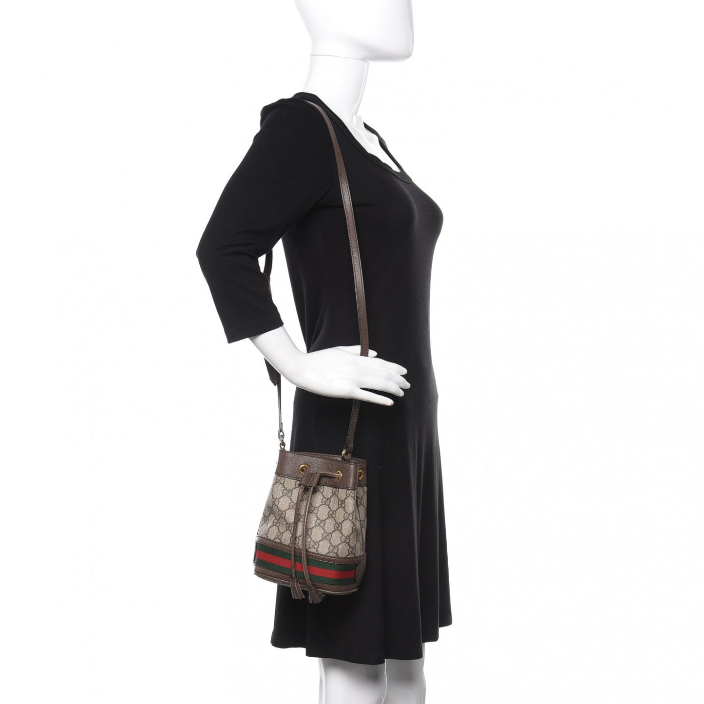 GG Supreme Monogram Web Mini Ophidia Bucket Bag Brown