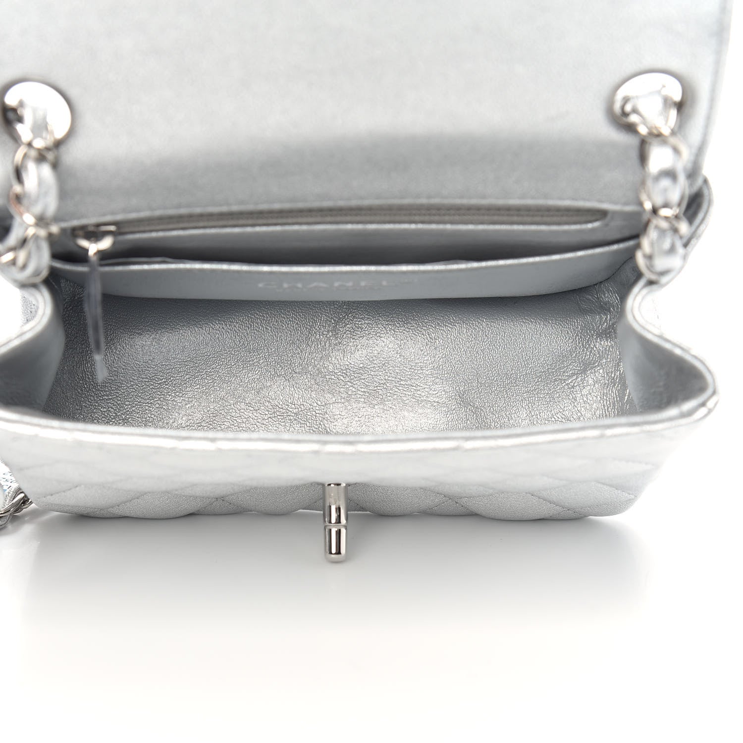 Chanel Metallic Lambskin Quilted Mini Square Flap Silver 5 of 9