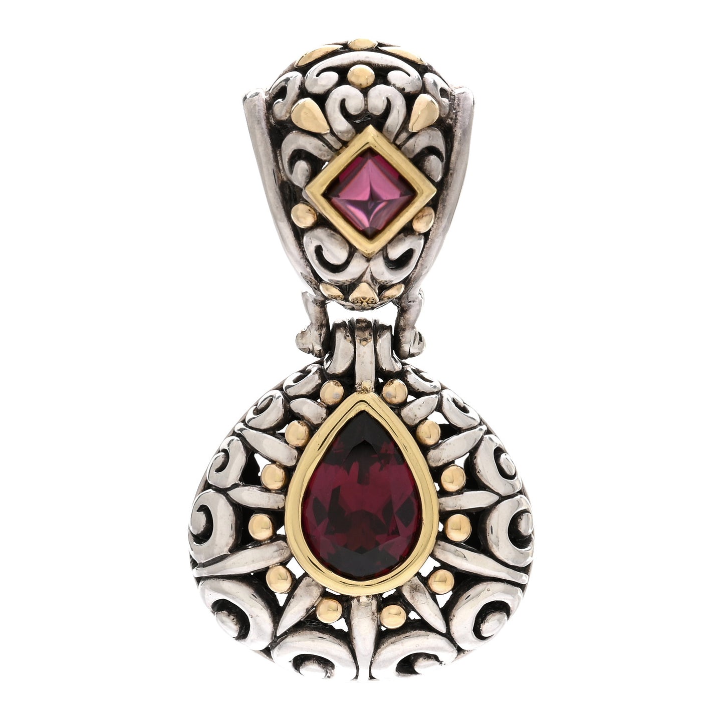 Sterling Silver 18K Yellow Gold Rhodolite Garnet Jaisalmer Pendant