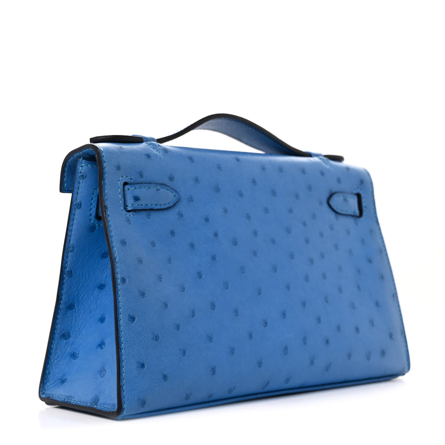 Hermes Ostrich Kelly Pochette Clutch Bleuet 3 of 14