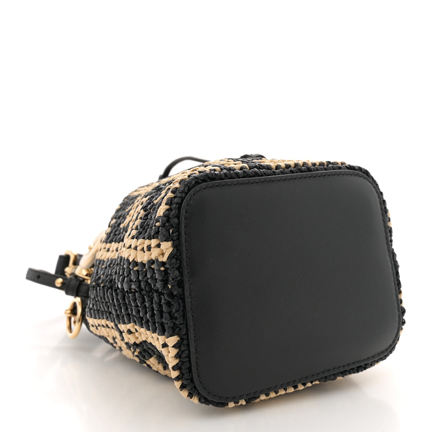 Fendi Raffia Vitello Seta F is FF Woven Mini Mon Tresor Bucket Bag Black Natural 4 of 7