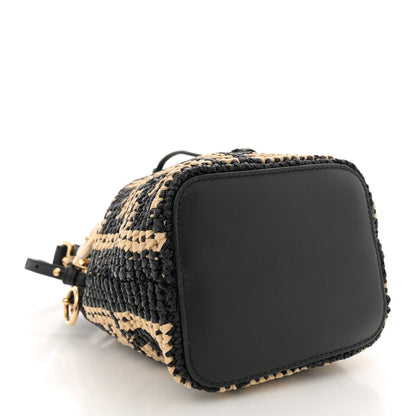 Fendi Raffia Vitello Seta F is FF Woven Mini Mon Tresor Bucket Bag Black Natural 4 of 7