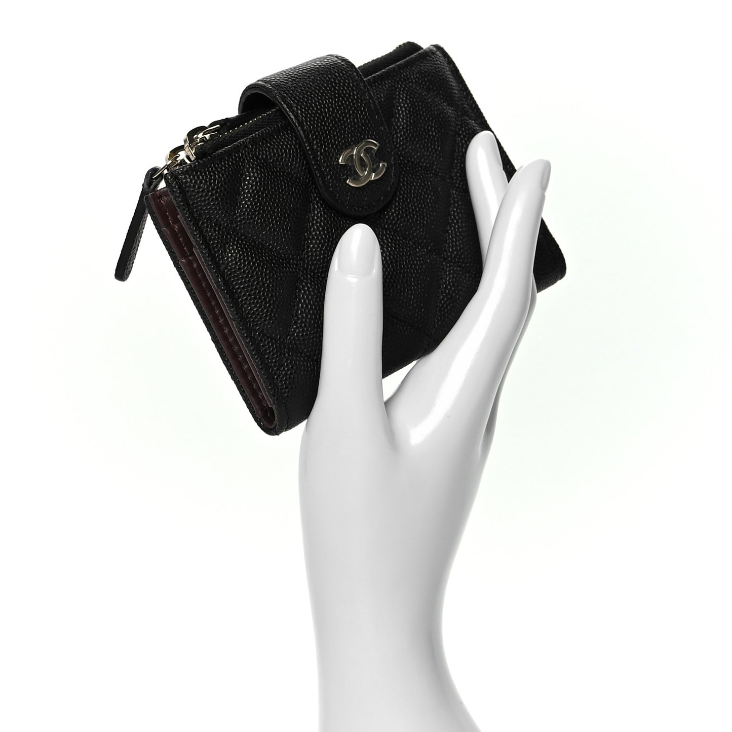 Caviar Quilted Compact Zipped Pocket Wallet Black