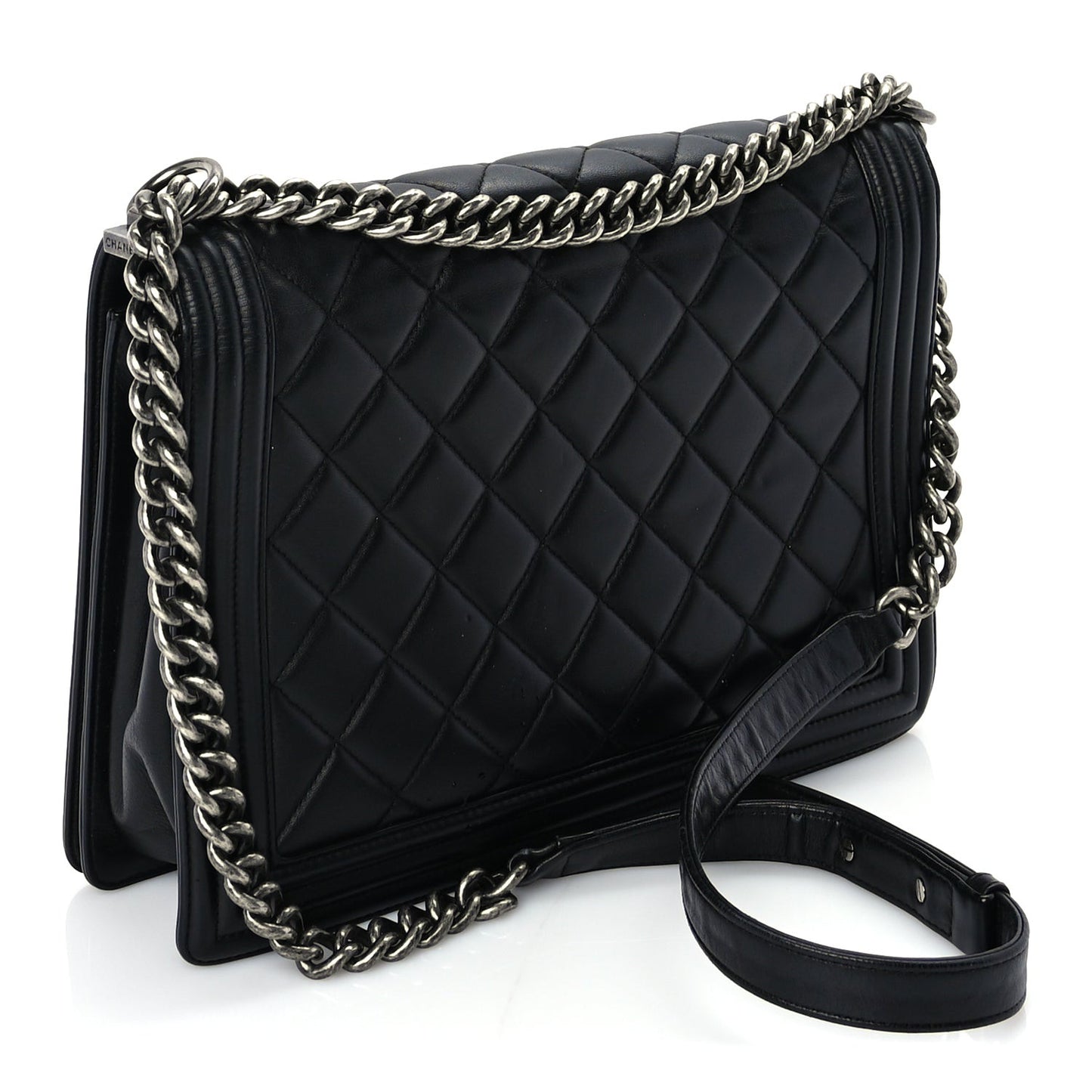 Lambskin Quilted Large Boy Flap Black