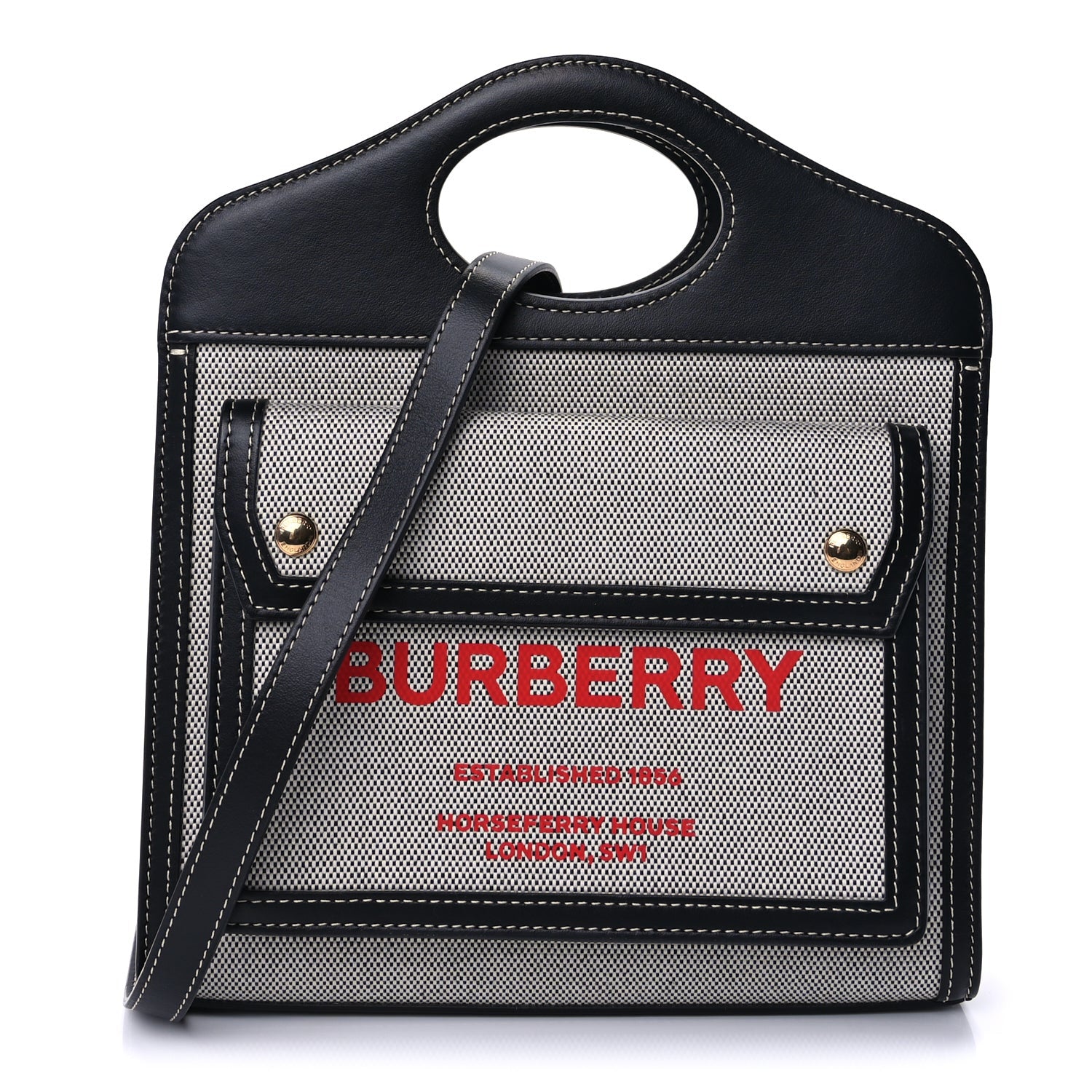 Burberry Smooth Calfskin Canvas Two Tone Mini Pocket Bag  Natural Black 1 of 8