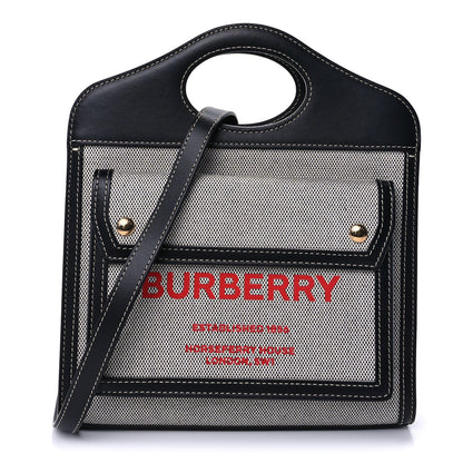 Burberry Smooth Calfskin Canvas Two Tone Mini Pocket Bag  Natural Black 1 of 8