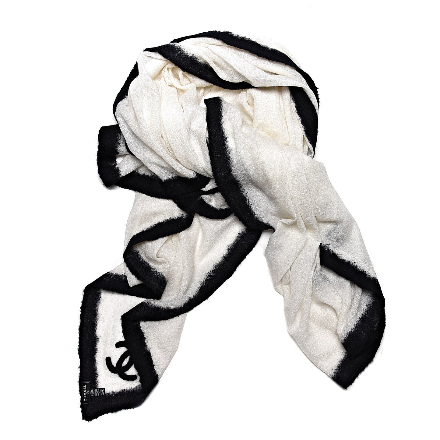 Cashmere Wool Silk CC Scarf Black White