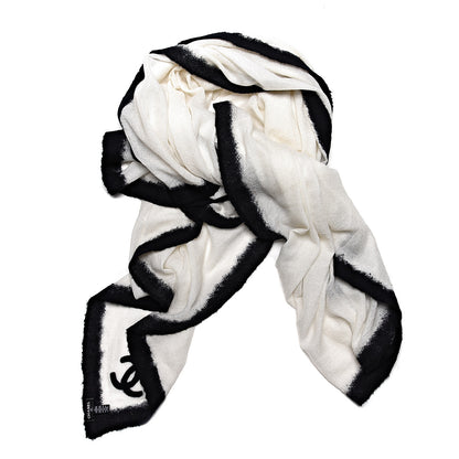 Chanel Cashmere Wool Silk CC Scarf Black White 1 of 5