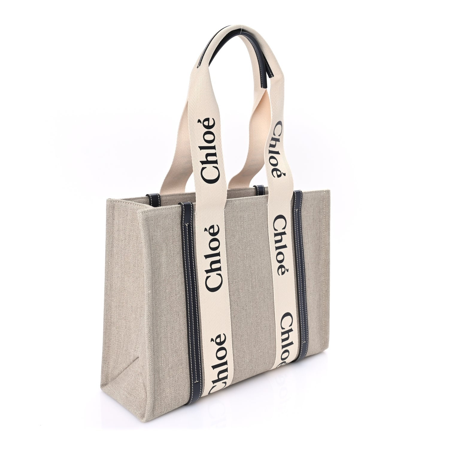 Chloe Cotton Calfskin Medium Woody Ribbon Tote White Blue 3 of 9