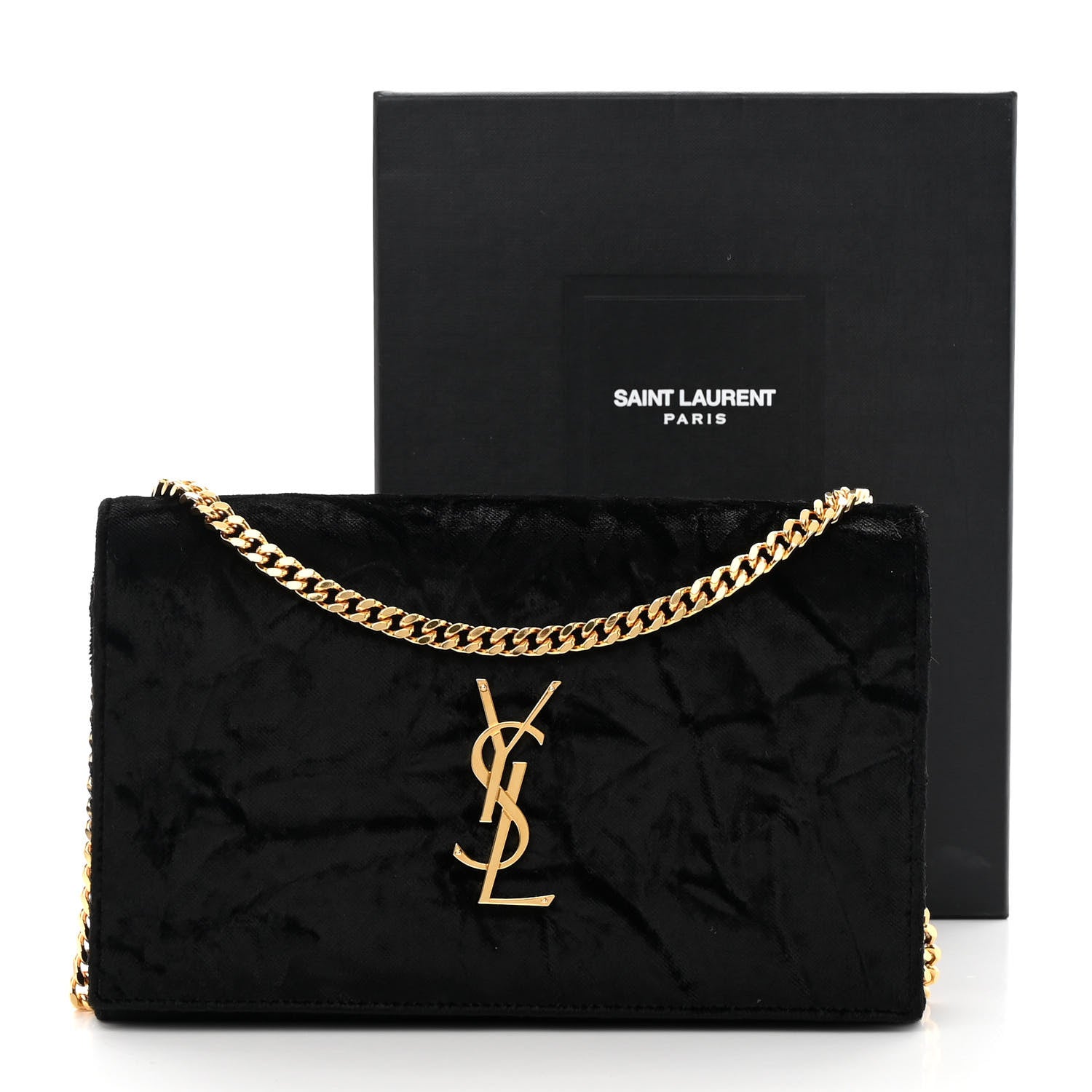 Saint Laurent Textured Velour Monogram Chain Wallet Black 13 of 13