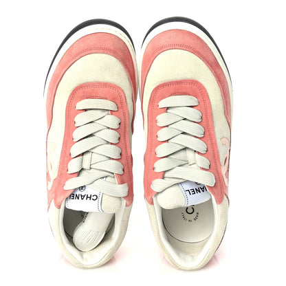 Chanel Suede Kidskin Womens CC Sneakers 39.5  White Pink 5 of 8