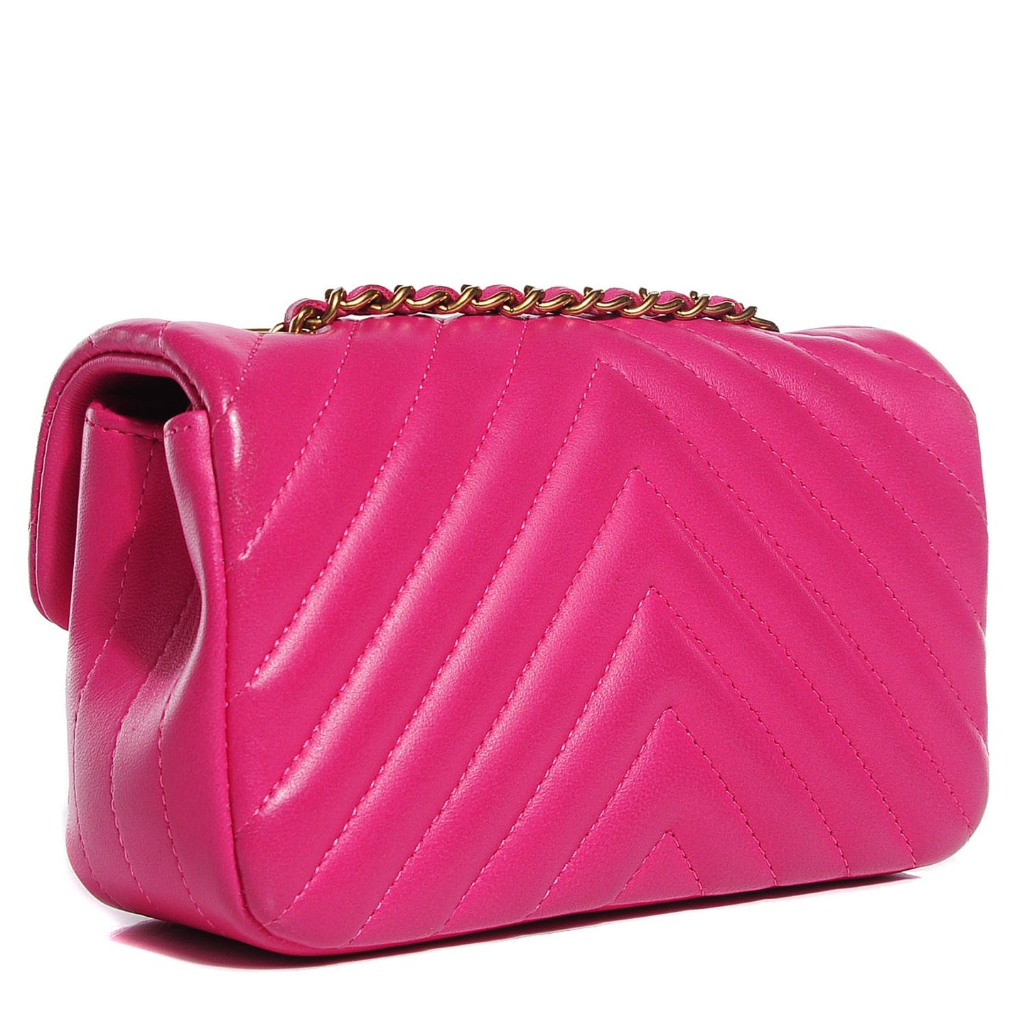 Lambskin Chevron Quilted Extra Mini Flap Dark Pink