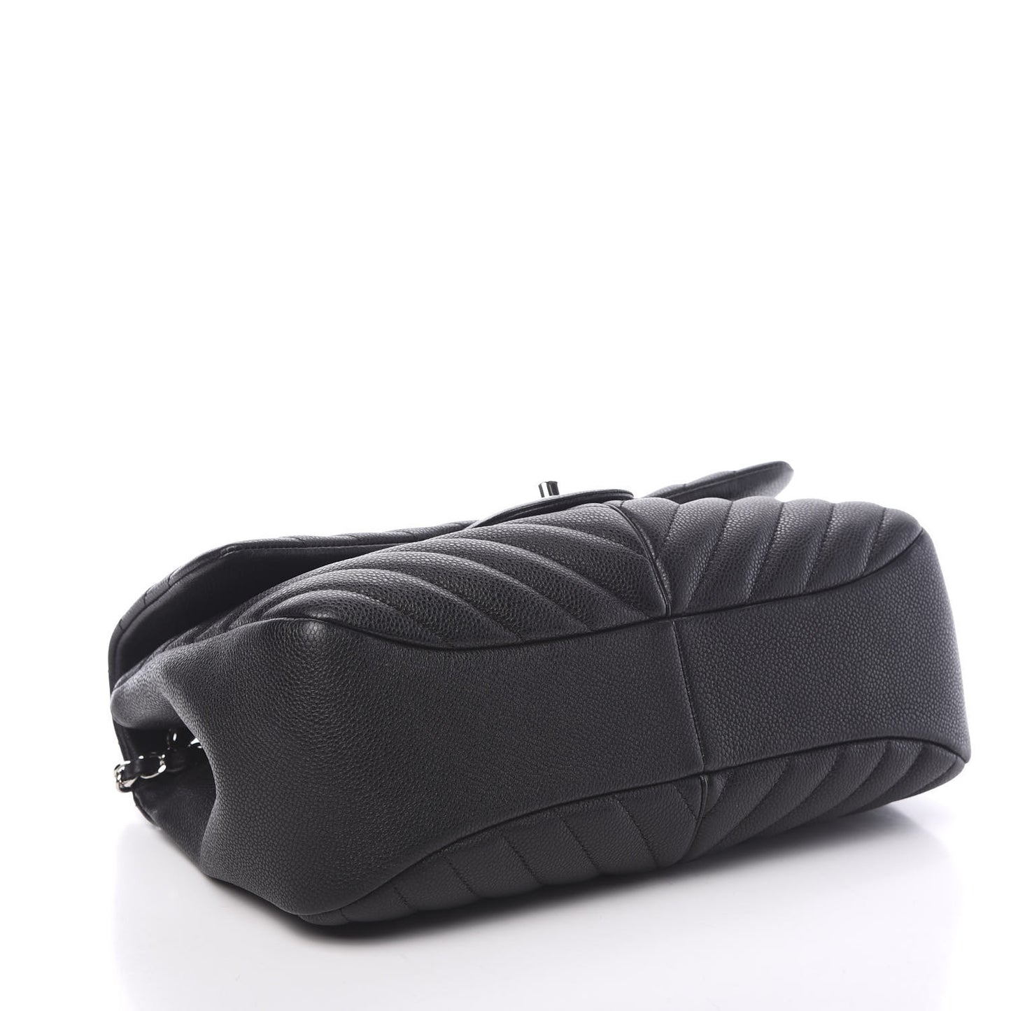 Caviar Chevron Quilted Large Puffy CC Flap Black