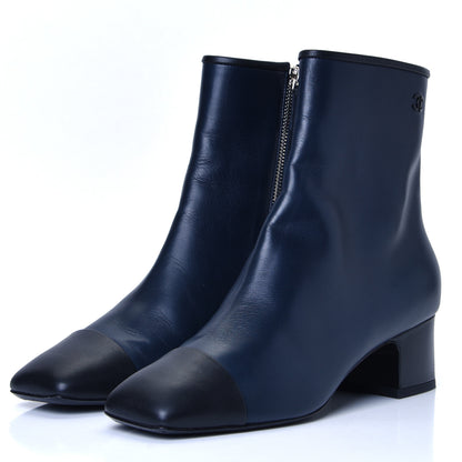 Chanel Calfskin Cap Toe Short Boots 40 Navy Black 2 of 4
